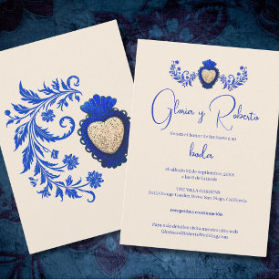 Invitation espagnol, bleu et champagne Milagro Heart mexicain