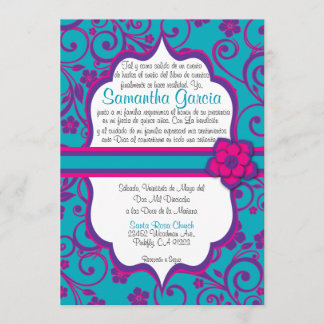 Invitation Espagnol bleu et pourpre Quinceañera