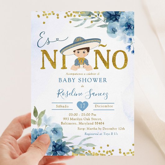 Invitation Espagnol Blue Charro Boy Es niñ o Baby shower