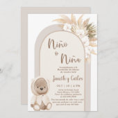 Invitation Espagnol Boho Ours He or She or She Genre Revela (Devant / Derrière)