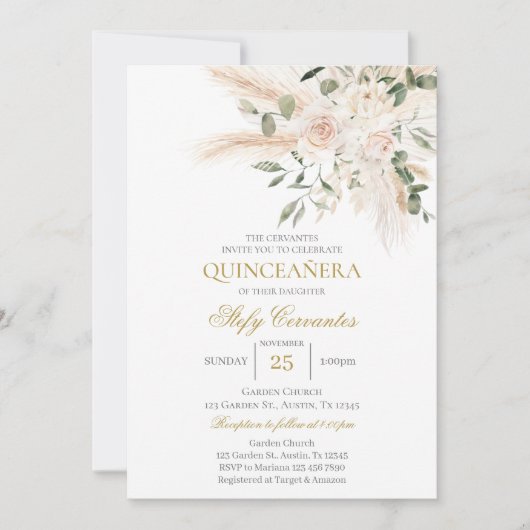 Invitation Espagnol Boho Quinceanera (Devant)