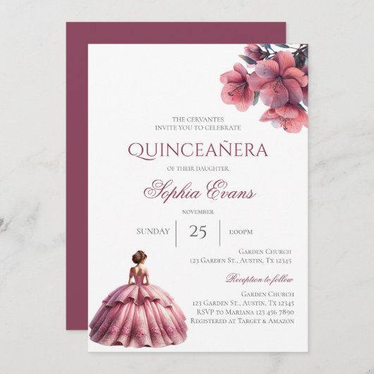 Invitation Espagnol Boho Quinceanera (Devant / Derrière)