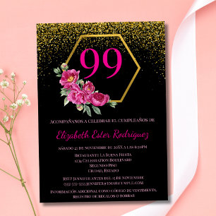 Invitation Espagnol Bold Chic Black Gold & Pink 99e anniversa