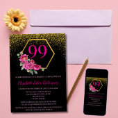 Invitation Espagnol Bold Chic Black Gold & Pink 99e anniversa