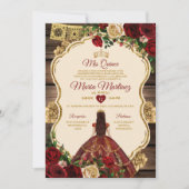 Invitation Espagnol Bourgogne Floral Russe Bois Mis Quince (Devant)