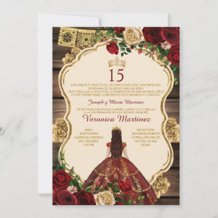 Invitation Espagnol Bourgogne princesse Floral Wood 15 Años