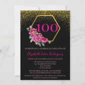 Invitation Espagnol Charming Black Gold & Pink 100e anniversa (Devant)
