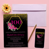 Invitation Espagnol Charming Black Gold & Pink 100e anniversa