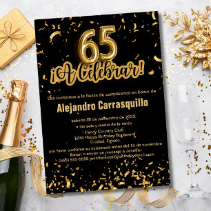 Invitation Espagnol Chic Confettis Noir et Or 65ème Anniversa