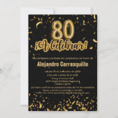 Invitation Espagnol Chic Noir & Or Confetti 80e anniversaire (Devant)