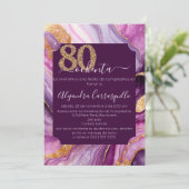 Invitation Espagnol Chic rose violet Agate 80e fête d'anniver (Debout devant)