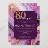 Invitation Espagnol Chic rose violet Agate 80e fête d'anniver (Devant / Derrière)
