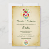 Invitation Espagnol, cœur floral rustique, mariage mexicain (Devant)