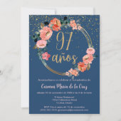 Invitation Espagnol Elegant Chic Blue Pink 97e anniversaire (Devant)