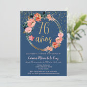 Invitation Espagnol Elegant Chic Floral 76e fête d'anniversai (Debout devant)