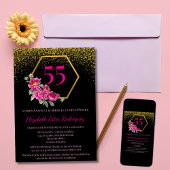 Invitation Espagnol élégant noir & or rose 55e anniversaire