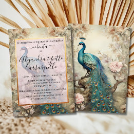 Invitation Espagnol Élégant Paon Bleu 80e Anniversaire