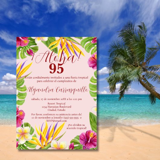 Invitation Espagnol Elégant rose Aloha coloré 95ème anniversa