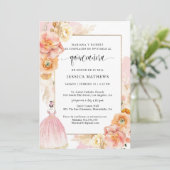 Invitation Espagnol, Elegant rose Floral Quinceañera (Debout devant)