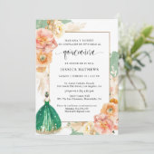 Invitation Espagnol, élégant vert foncé Floral Quinceañera (Debout devant)