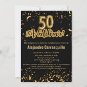 Invitation Espagnol Fancy Black & Gold Confetti 50e anniversa (Devant)