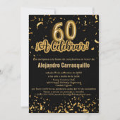 Invitation Espagnol Fancy Black & Gold Confetti 60e anniversa (Devant)