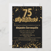 Invitation Espagnol Fancy Black & Gold Confetti 75e anniversa (Devant)