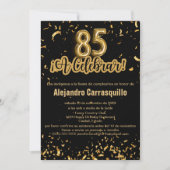 Invitation Espagnol Fancy Black & Gold Confetti 85e anniversa (Devant)