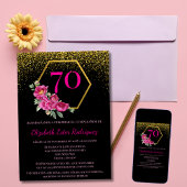 Invitation Espagnol Fancy Black Gold & Pink 70e anniversaire