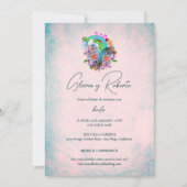 Invitation Espagnol, Fleurs rustiques Coeur Mariage mexicain (Devant)