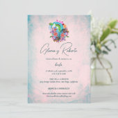 Invitation Espagnol, Fleurs rustiques Coeur Mariage mexicain (Debout devant)
