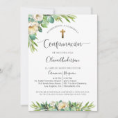 Invitation Espagnol, Floral Blanc Jaune de Verdure Confirmati (Devant)