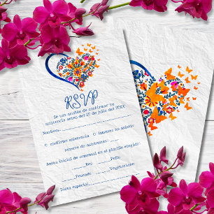 Invitation Espagnol Floral Heart & Butterflies Mariage mexica