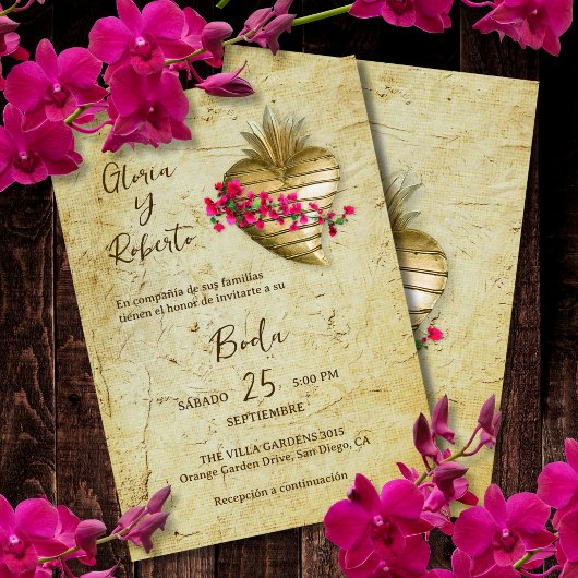 Invitation Espagnol, Floral Milagro Heart Mariage mexicain