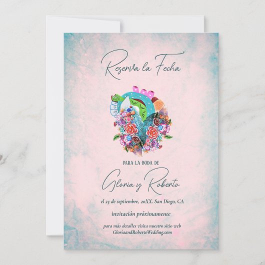 Invitation Espagnol Flower Heart Mariage mexicain Sauvez la d (Devant)