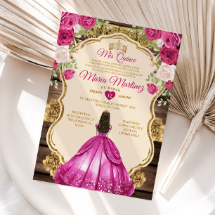 Invitation Espagnol Fuchsia rose Floral Mis Quince