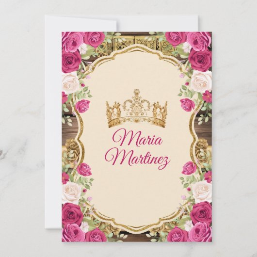 Invitation Espagnol Fuchsia rose Floral Mis Quince (Dos)