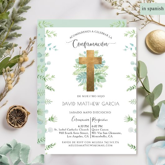 Invitation Espagnol, Garçon ou Fille, Confirmation de verdure