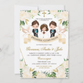 Invitation Espagnol garçons frères fille première communion s (Devant)