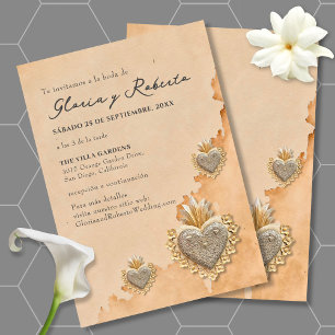 Invitation Espagnol, Golden Milagros Coeur Mariage mexicain