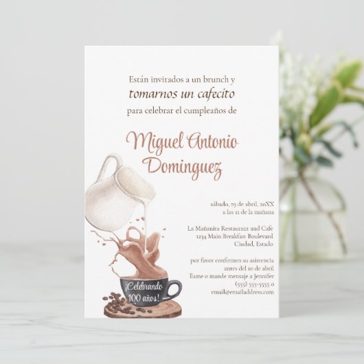 Invitation Espagnol Great Coffee Splash 100e fête d'anniversa (Debout devant)