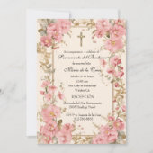 Invitation Espagnol Guadalupe Baptême rose Floral (Devant)