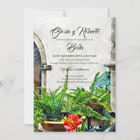 Invitation Espagnol, Hacienda Patio Mariage mexicain (Devant)