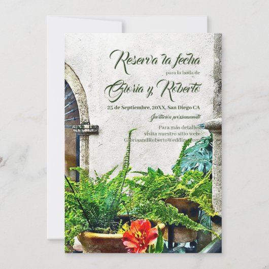 Invitation Espagnol, Hacienda Patio Mariage mexicain (Devant)