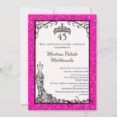 Invitation Espagnol Hot rose Black Chic 45e fête d'anniversai (Devant)