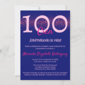 Invitation Espagnol Hot rose Chic Femmes 100e anniversaire (Devant)