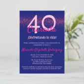 Invitation Espagnol Hot rose Chic Womens 40e anniversaire (Debout devant)
