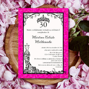 Invitation Espagnol Hot rose Noir fantaisie 30ème anniversair