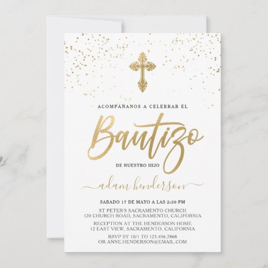 Invitation Espagnol Invitacion De Bautizo Gold (Devant)