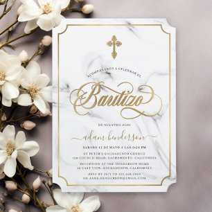 Invitation Espagnol Invitacion De Bautizo Marble Or